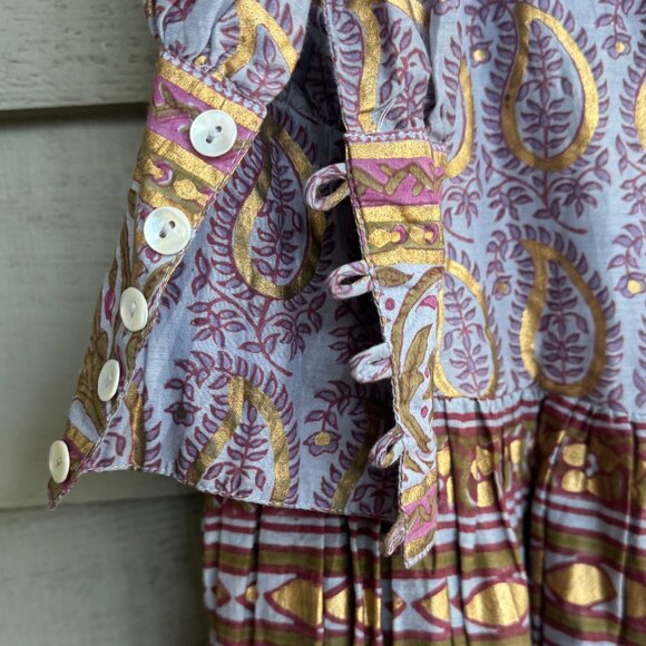 Oliphant Gold Paisley Cotton Silk Dress Sz S - Picture 2 of 10